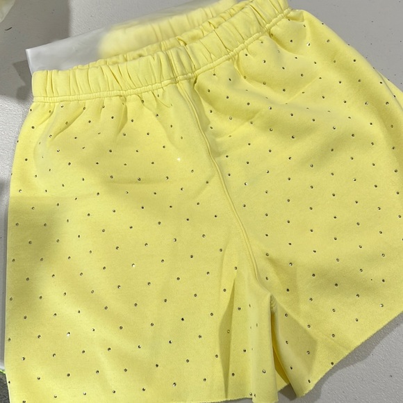 🆕Generation Love Aria Crystal Lemon Yellow Terry Shorts Choose Love New York - Picture 7 of 8